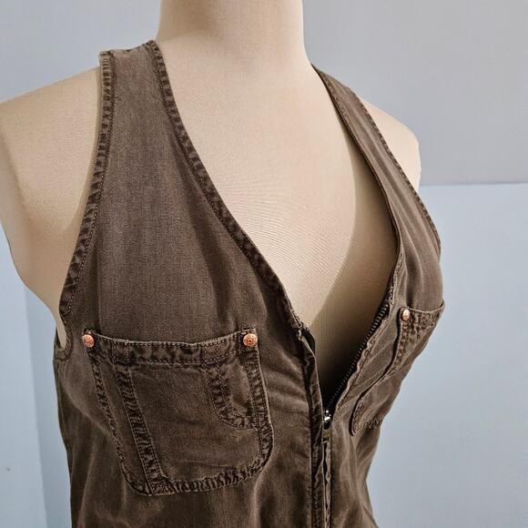 Democracy Racerback Sleeveless Full Zip Brown Cargo Maxi Dress Size 4 Casual - Picture 5 of 11